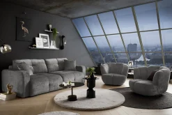 Modernes Schlafsofa DIAMOND 235cm silbergrau Chenille Cremona mit Stauraum 3-Sitzer