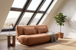 Modernes Schlafsofa ELYPSE 200cm rostbraun Chenillestoff 3-Sitzer Couch inkl. Kissen