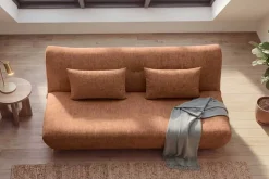 Modernes Schlafsofa ELYPSE 200cm rostbraun Chenillestoff 3-Sitzer Couch inkl. Kissen