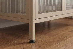 Modernes Sideboard AMSTERDAM 105cm greige gold Riffelglas Metall Vitrine Schrank