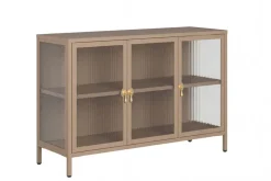 Modernes Sideboard AMSTERDAM 105cm greige gold Riffelglas Metall Vitrine Schrank