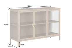 Modernes Sideboard AMSTERDAM 105cm greige gold Riffelglas Metall Vitrine Schrank