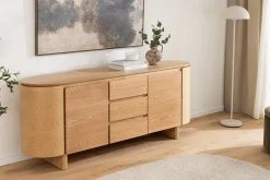 Modernes Sideboard OAK GRAIN 160cm natur Eichenholz vier Fächer mit drei Schubladen