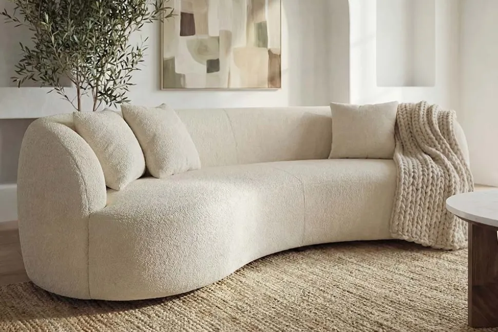 Modernes Sofa ATELIER 230cm beige Bouclé 3-Sitzer Couch inkl. Kissen