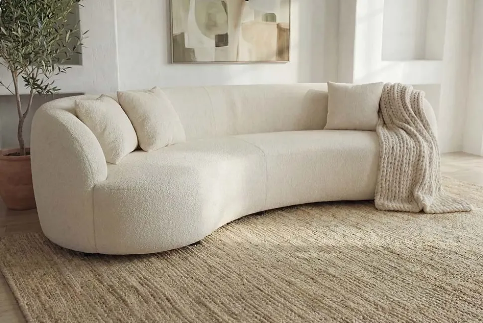 Modernes Sofa ATELIER 230cm beige Bouclé 3-Sitzer Couch inkl. Kissen