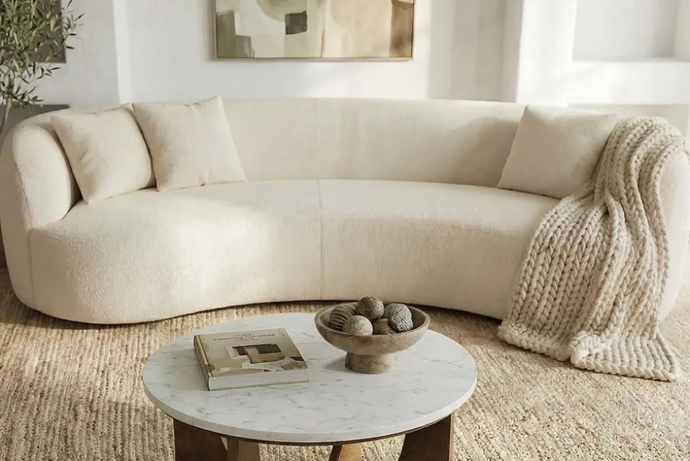 Modernes Sofa ATELIER 230cm beige Bouclé 3-Sitzer Couch inkl. Kissen