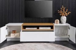 Modernes TV-Board LOFT 160cm weiß natur drei Fächer mit Schublade