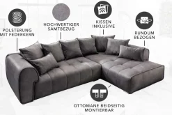 Modernes XXL Ecksofa CLAN 320cm anthrazit Samt Bigsofa inkl. Kissen