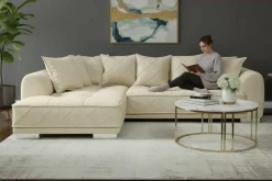 Modernes XXL Ecksofa DECADENCIA 320cm beige Samt Bigsofa inkl. Kissen