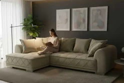 Modernes XXL Ecksofa DECADENCIA 320cm beige Samt Bigsofa inkl. Kissen