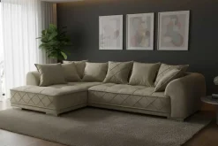 Modernes XXL Ecksofa DECADENCIA 320cm beige Samt Bigsofa inkl. Kissen