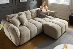 Modernes XXL Sofa CLOUD 260cm champagner greige Bouclé Bigsofa Federkern inkl. Kissen