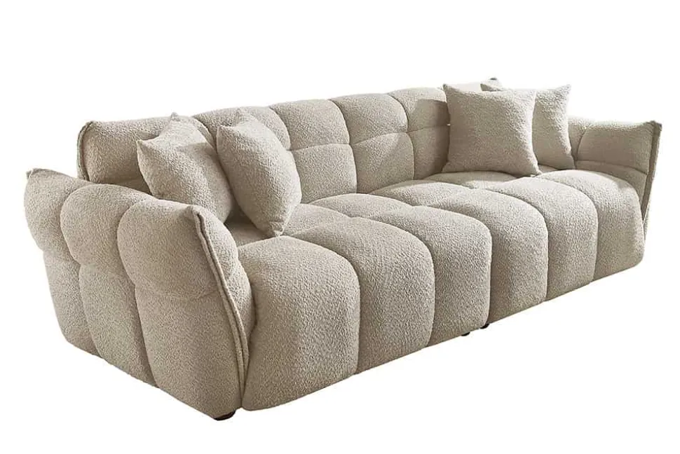Modernes XXL Sofa CLOUD 260cm champagner greige Bouclé Bigsofa Federkern inkl. Kissen