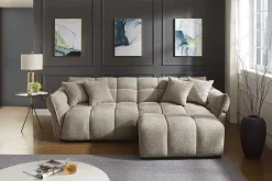 Modernes XXL Sofa CLOUD 260cm champagner greige Bouclé Bigsofa Federkern inkl. Kissen