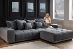 Modernes XXL Sofa ELEGANCIA 285cm anthrazit Cord inklusive Kissen Bigsofa