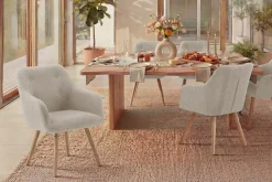 Nordischer Stuhl SCANDINAVIA MEISTERSTÜCK beige natur Strukturstoff Massivholzbeine