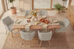 Nordischer Stuhl SCANDINAVIA MEISTERSTÜCK beige natur Strukturstoff Massivholzbeine