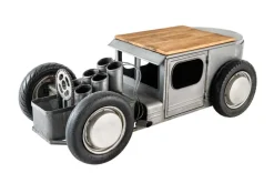 Oldtimer Couchtisch HOT ROD 160cm Stahl Mangoholz mit Stauraum Flaschenhalter massiv