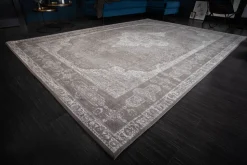 Orientalischer Baumwoll-Teppich PURE UNIQUE XXL 350x240cm antik-hellgrau geometrische Muster
