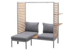 Outdoor Balkonlounge 2-Sitzer COCOONING anthrazit Aluminium Holz mit Hocker wetterfest
