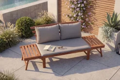 Outdoor Garten Sitzbank MODULAR 200cm natur grau Akazie inkl. Kissen klappbar
