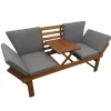 Outdoor Garten Sitzbank MODULAR 200cm natur grau Akazie mit Tisch inkl. Kissen klappbar