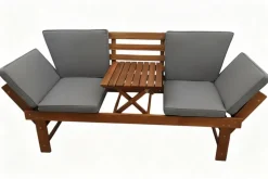 Outdoor Garten Sitzbank MODULAR 200cm natur grau Akazie mit Tisch inkl. Kissen klappbar