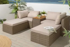 Outdoor Garten XXL Lounge-Set MONACO MODULAR 230cm natur beige Sitzecke inkl. Kissen und Tisch
