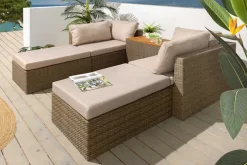 Outdoor Garten XXL Lounge-Set MONACO MODULAR 230cm natur beige Sitzecke inkl. Kissen und Tisch