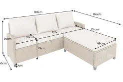 Outdoor Garten-Lounge MONACO 190cm natur Polyrattan Sitzecke inkl. Kissen wetterfest