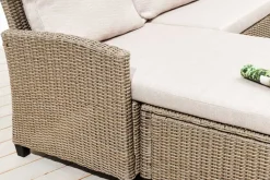 Outdoor Garten-Lounge MONACO 190cm natur Polyrattan Sitzecke inkl. Kissen wetterfest