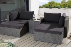 Outdoor Gartenlounge Set XXL MODULAR grau Polyrattan Sitzgruppe wetterfest inkl. Kissen
