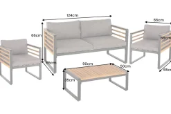 Outdoor Garten-Sitzgruppe PURE grau natur Akazie schwarz Metall inkl. Tisch Sitzpolster