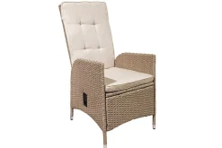 Outdoor Gartenstuhl SYLT natur beige Polyrattan Hochlehner mit Armlehne verstellbar wetterfest