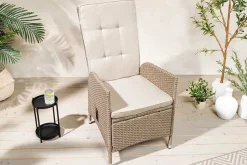 Outdoor Gartenstuhl SYLT natur beige Polyrattan Hochlehner mit Armlehne verstellbar wetterfest