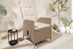 Outdoor Gartenstuhl SYLT natur beige Polyrattan Hochlehner mit Armlehne verstellbar wetterfest