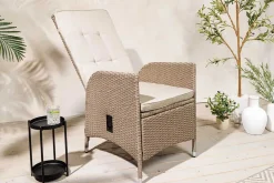 Outdoor Gartenstuhl SYLT natur beige Polyrattan Hochlehner mit Armlehne verstellbar wetterfest
