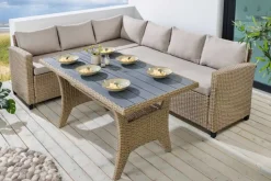 Outdoor Sitzgruppe MONACO 240cm natur Polyrattan Gartenmöbel-Set Ecklounge wetterfest