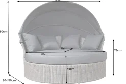 Outdoor Sonneninsel PLAYA LIVING 165cm grau Polyrattan Aluminium inkl. Kissen wetterfest