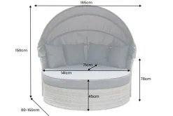 Outdoor Sonneninsel PLAYA LIVING 165cm hellgrau Polyrattan Aluminium inklusive Kissen wetterfest