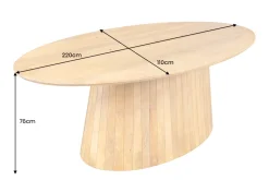 Ovaler Esstisch ART DECO 220cm beige massives Mangoholz cream finish mit Säulenfuß