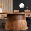 Ovaler Esstisch ART DECO 220cm braun smoked massives Mangoholz mit Säulenfuß