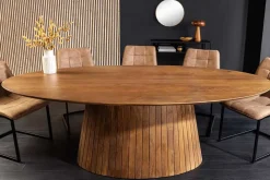 Ovaler Esstisch ART DECO 220cm braun smoked massives Mangoholz mit Säulenfuß