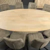 Ovaler Esstisch ART DECO 220cm weiß gekälkt massives Mangoholz mit Säulenfuß