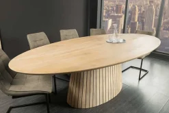 Ovaler Esstisch ART DECO 220cm weiß gekälkt massives Mangoholz mit Säulenfuß