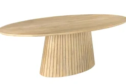Ovaler Esstisch ART DECO 220cm weiß gekälkt massives Mangoholz mit Säulenfuß