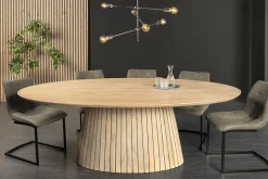 Ovaler Esstisch ART DECO 220cm weiß gekälkt massives Mangoholz mit Säulenfuß
