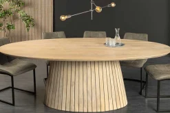 Ovaler Esstisch ART DECO 220cm weiß gekälkt massives Mangoholz mit Säulenfuß