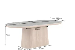 Ovaler Esstisch UNIQUE 200cm weiß natur Keramik Eiche Säulenfuß