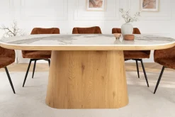 Ovaler Esstisch UNIQUE 200cm weiß natur Keramik Eiche Säulenfuß